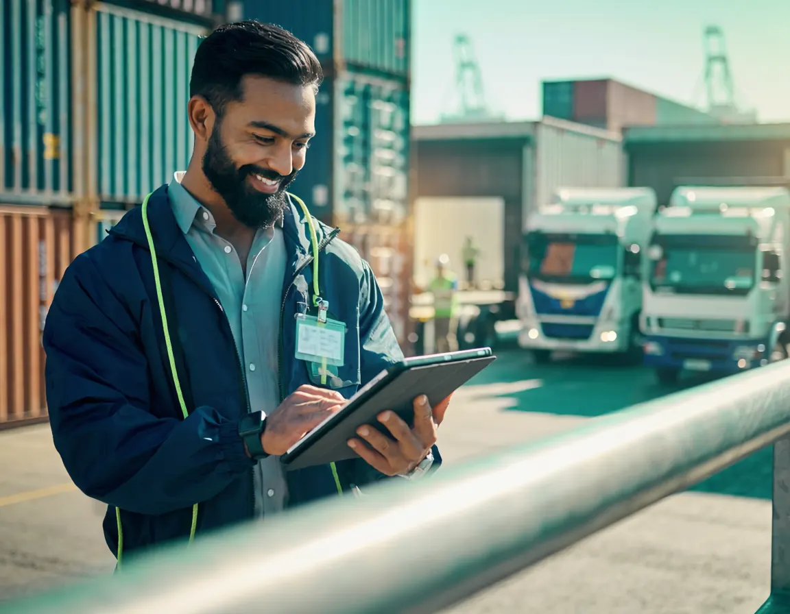 Operador revisando operación logística en origen